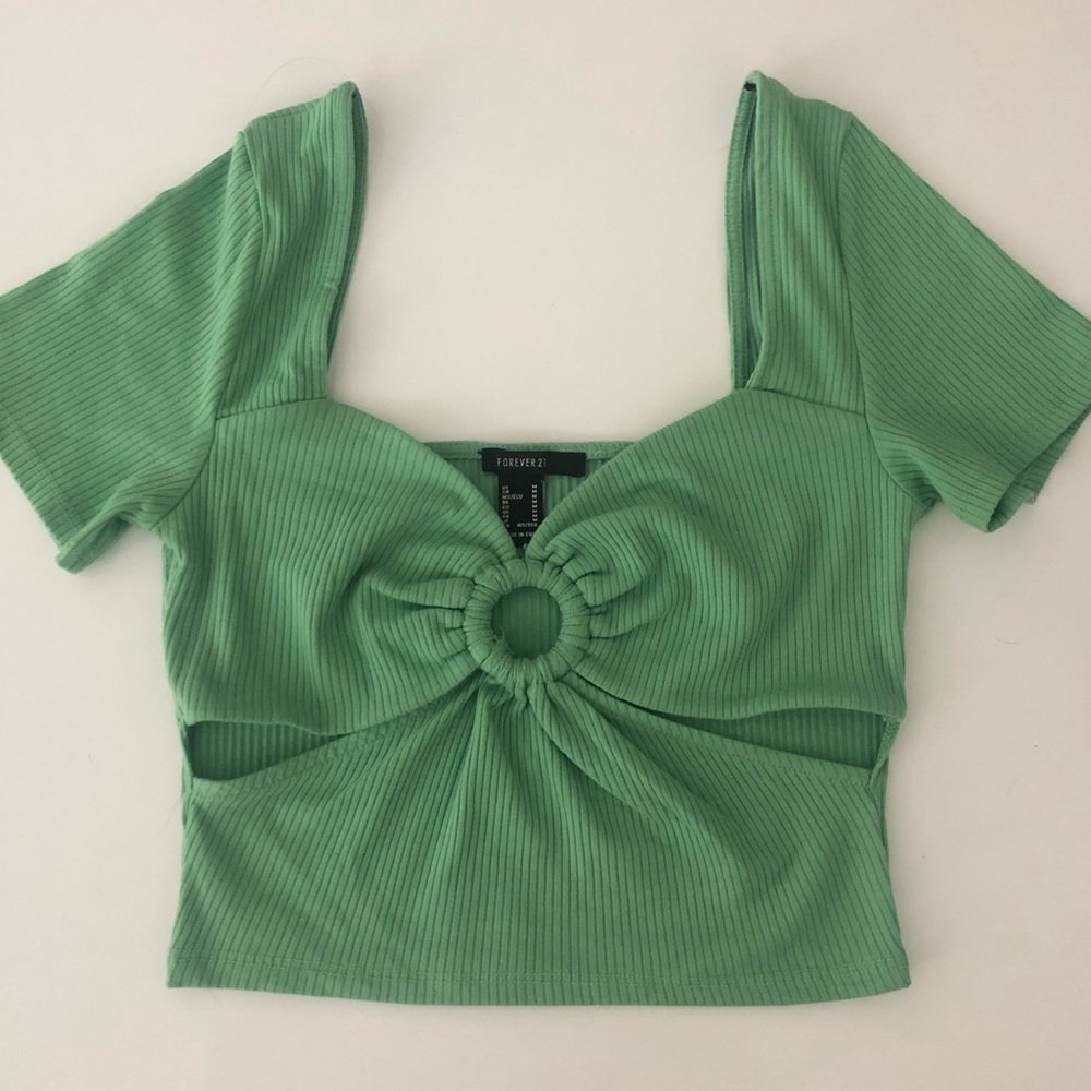 🍏Green O-ring forever 21 cutout crop top